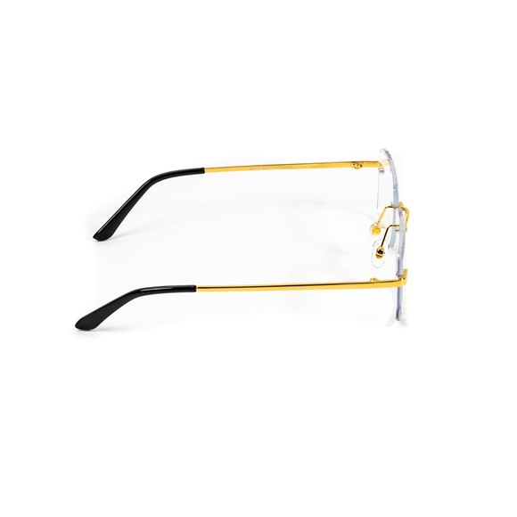 Men's Gold Wire Frame Rimless Diamond Cut Clear Lens Vintage Hip Hop Glasses - Picture 4 of 5